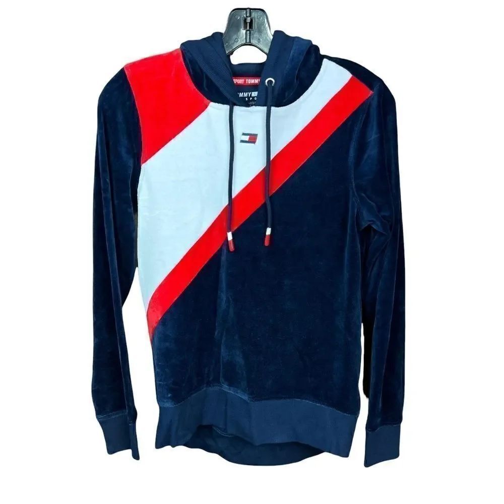 Tommy Hilfiger Sport Hoodie Blue White Red Drawstring Hood XS